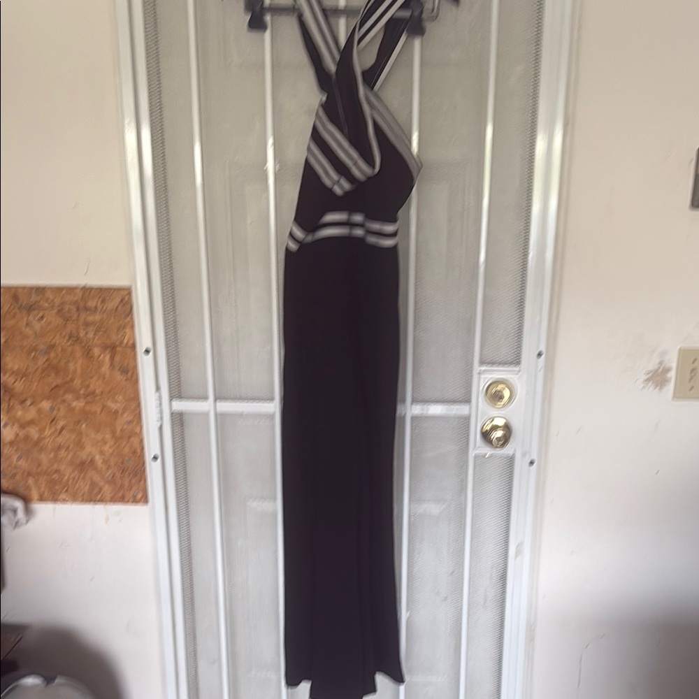 Elegant Black and White Halter Maxi Dress